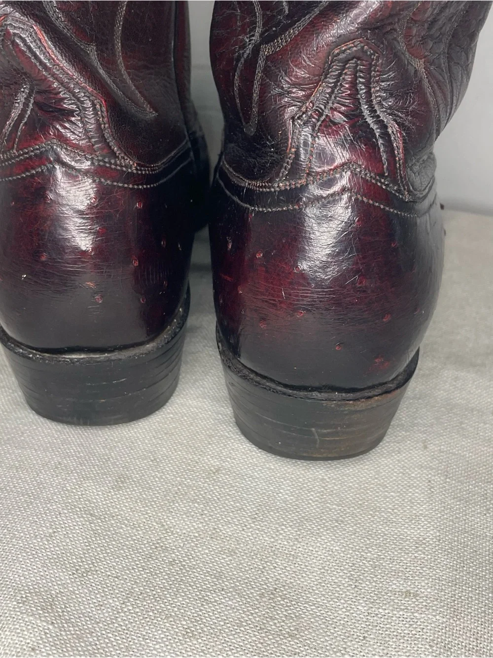 Vintage Lucchese Smooth Ostrich Cowboy Boots in Black Cherry
